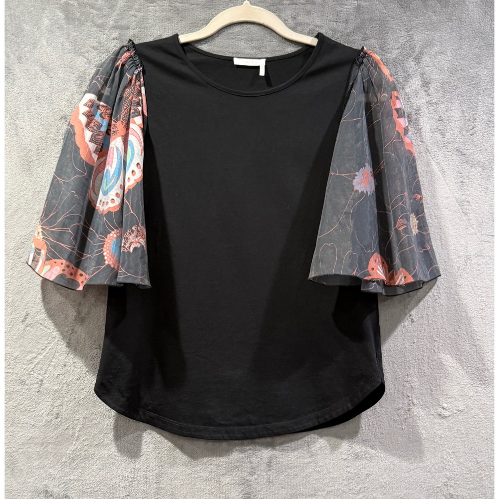 See By Chloe Black Butterfly Print Flutter Sleeve Size Small